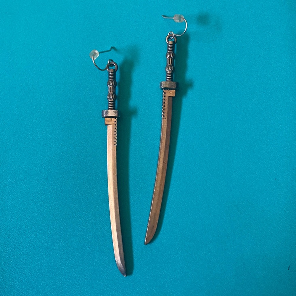 Katana Sword Gold Dangle Earrings
